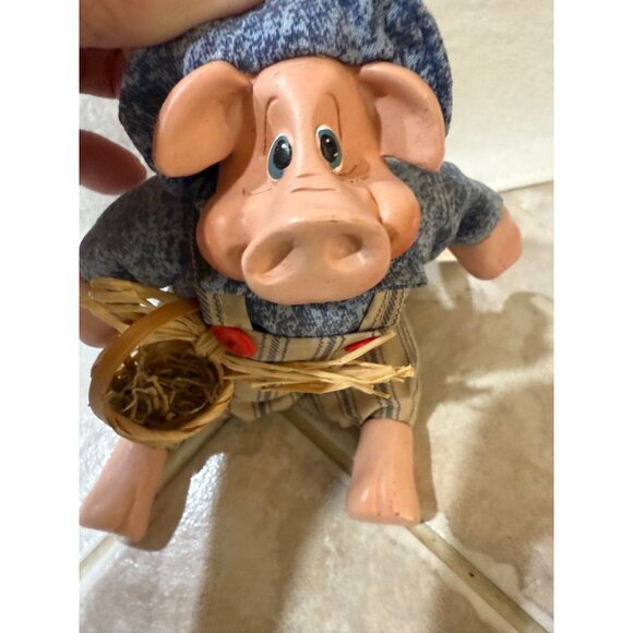 Russ Berrie Country Folks Mr. Hogmore Pig Doll With Overalls & Hat Handpainted 1 - Picture 2 of 10